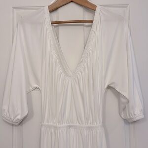 Zara White Midi Dress with Puff Sleeves S